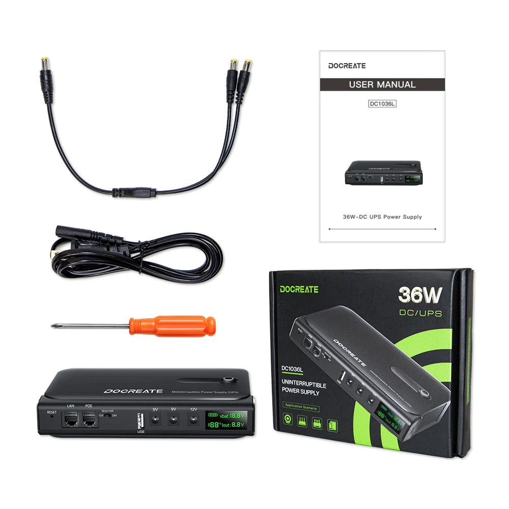 36W Digital Display UPS Uninterruptible Power Supply 5V 9V 12V Mini Backup Power Adapter No Battery For WiFi Router EU Plug