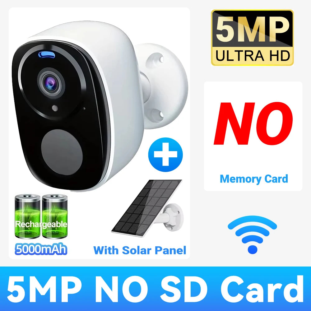 2K 5MP Solar Security Camera – Wireless Outdoor, Night Vision, WiFi & Alexa