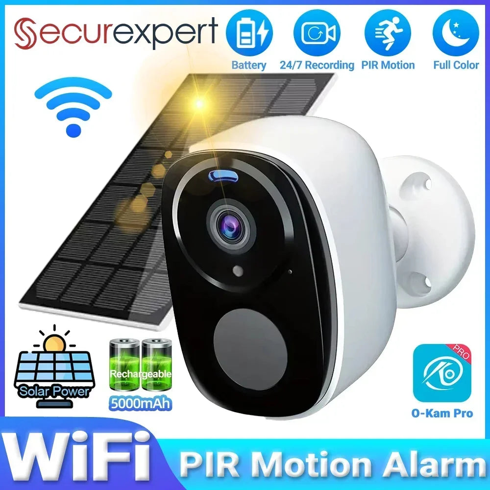 2K 5MP Solar Security Camera – Wireless Outdoor, Night Vision, WiFi & Alexa