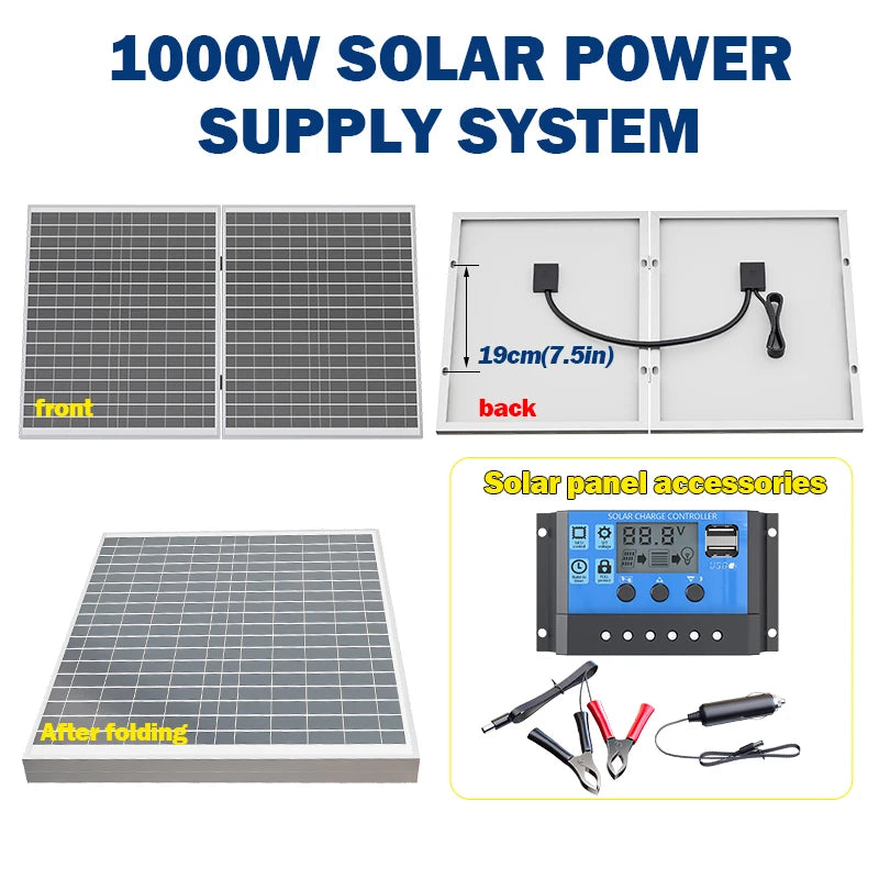 1000W Foldable Solar Panel – Portable 12V for Power Station, RV & Off-Grid Use
