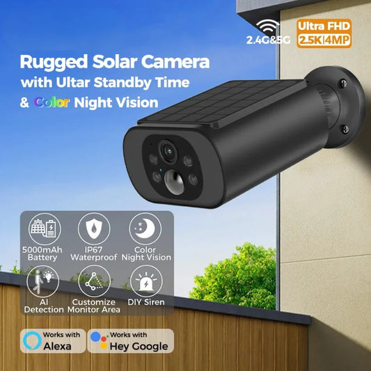 Solar Security Camera 2.5K WiFi Outdoor – Wireless, Night Vision, AI Detection