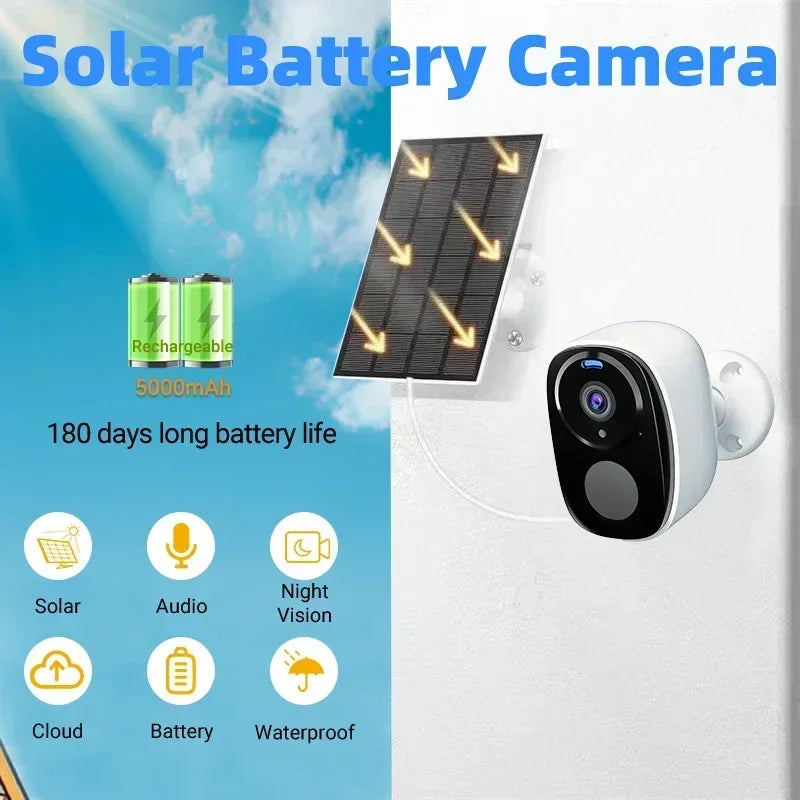 2K 5MP Solar Security Camera – Wireless Outdoor, Night Vision, WiFi & Alexa