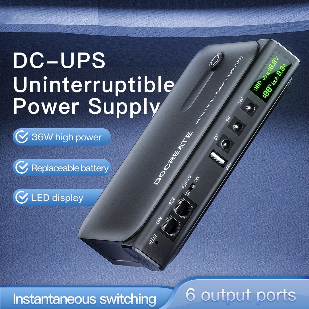 36W Digital Display UPS Uninterruptible Power Supply 5V 9V 12V Mini Backup Power Adapter No Battery For WiFi Router EU Plug