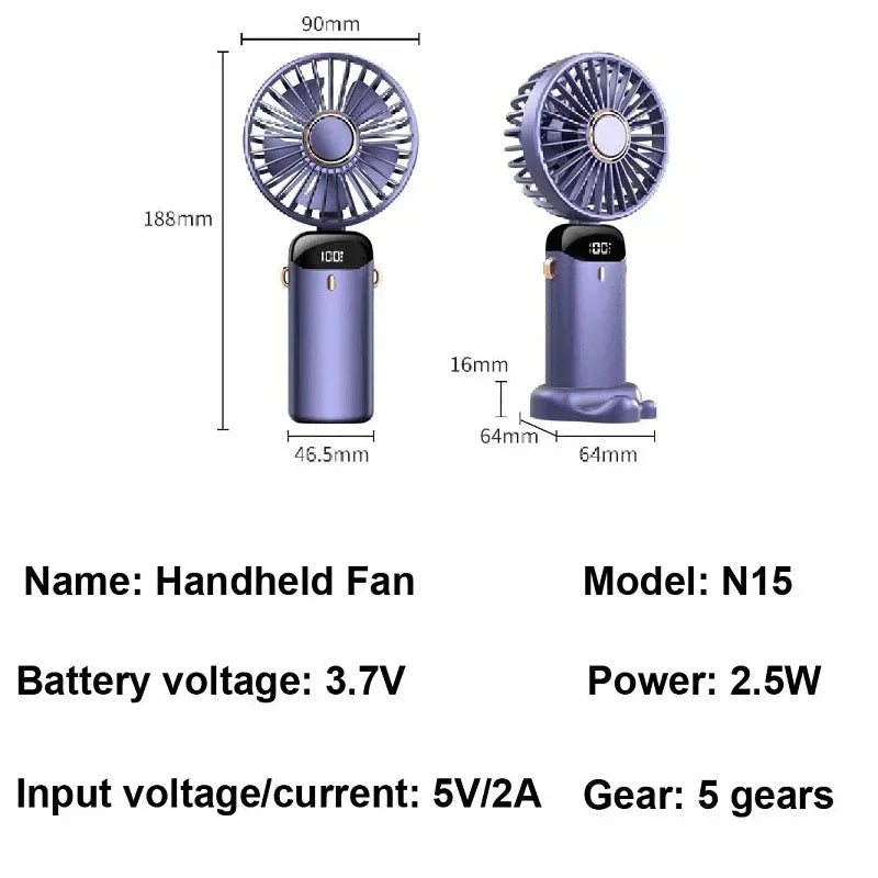 USB Rechargeable Portable Fan - 3-in-1 Handheld Desk Fan for Load Shedding