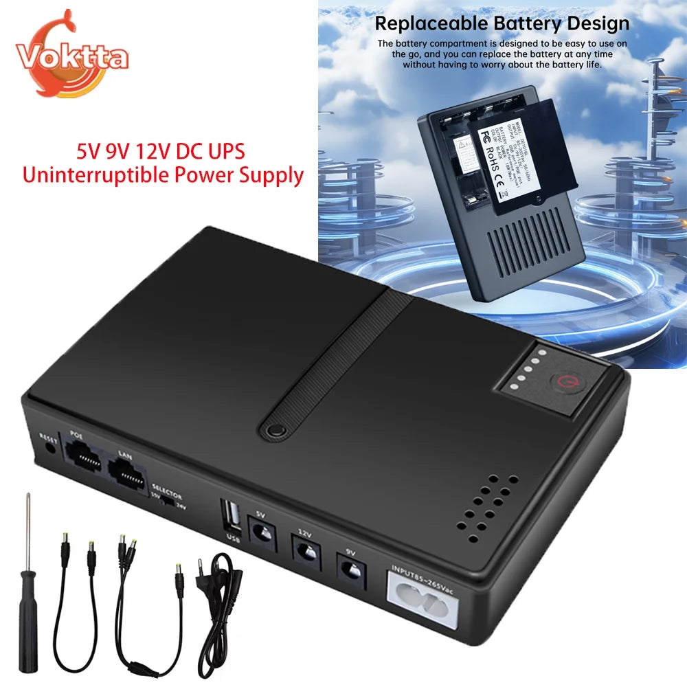 DC UPS Replaceable Battery Uninterruptible Power Supply 5V 9V 12V Optical WiFi Router Monitoring UPS Backup Power Adapter