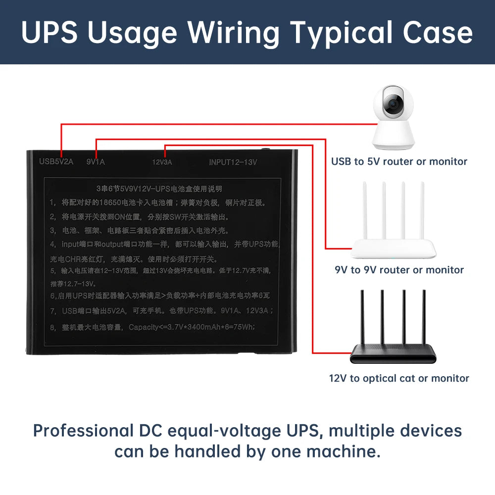 DC UPS Replaceable Battery Uninterruptible Power Supply 5V 9V 12V Optical WiFi Router Monitoring UPS Backup Power Adapter