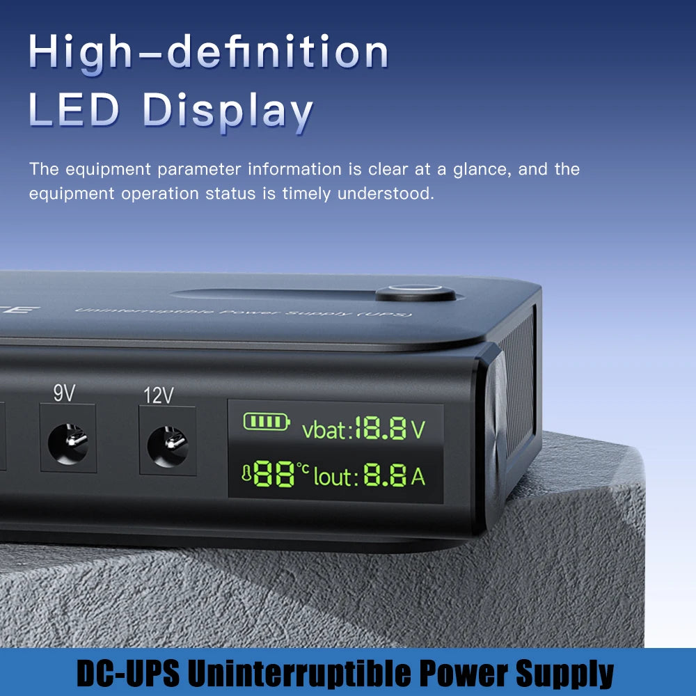 36W Digital Display UPS Uninterruptible Power Supply 5V 9V 12V Mini Backup Power Adapter No Battery For WiFi Router EU Plug