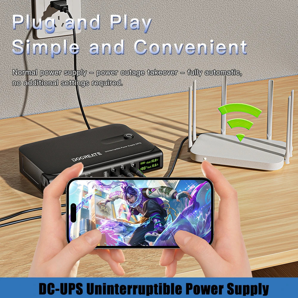 36W Digital Display UPS Uninterruptible Power Supply 5V 9V 12V Mini Backup Power Adapter No Battery For WiFi Router EU Plug