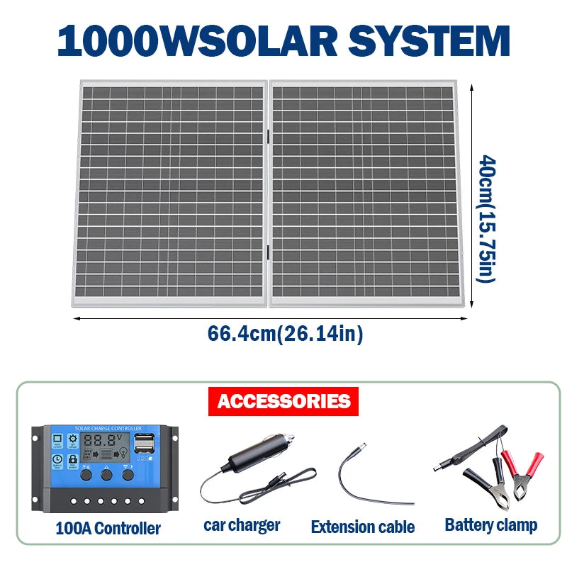 1000W Foldable Solar Panel – Portable 12V for Power Station, RV & Off-Grid Use