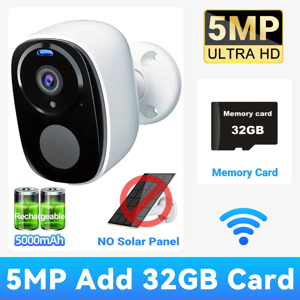 2K 5MP Solar Security Camera – Wireless Outdoor, Night Vision, WiFi & Alexa
