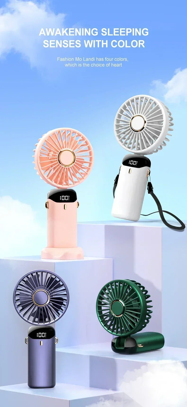 USB Rechargeable Portable Fan - 3-in-1 Handheld Desk Fan for Load Shedding