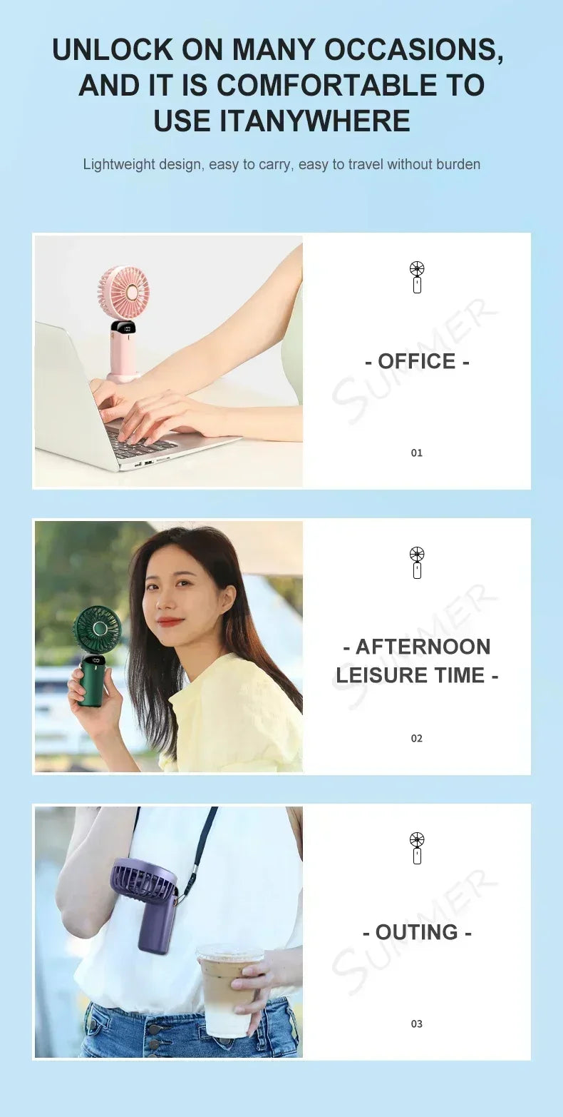 USB Rechargeable Portable Fan - 3-in-1 Handheld Desk Fan for Load Shedding